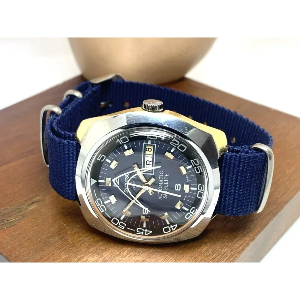 Sicura Men's Watch Satellite Swiss Automatic Blue Dial Day Date Nylon Strap 42mm